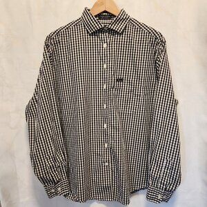 Faconnable Button Up Shirt Men's Large Black White Gingham Plaid Long Sleeve USA